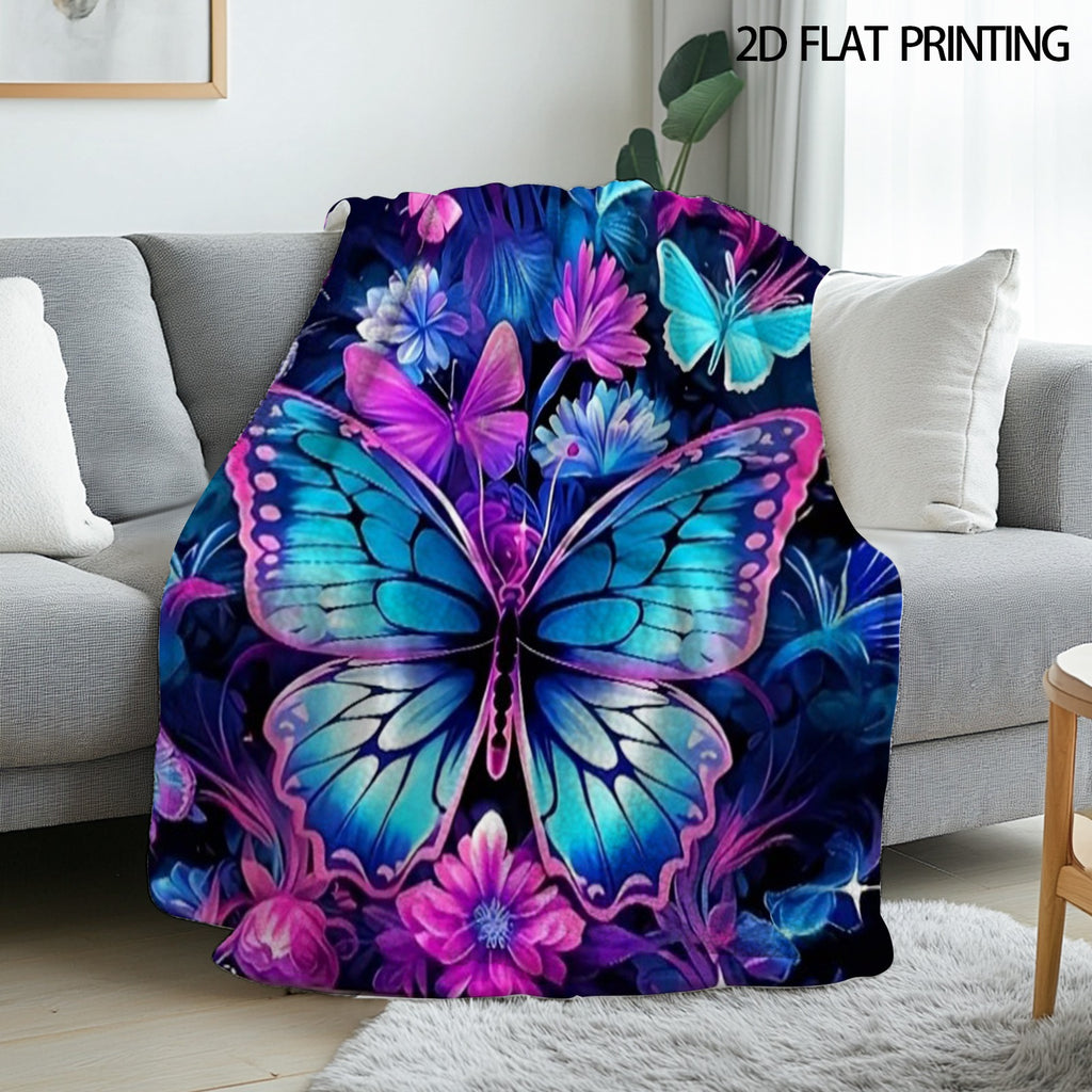 Aonana Secret Garden Butterfly & Floral Soft Cozy Flannel Throw Blanket