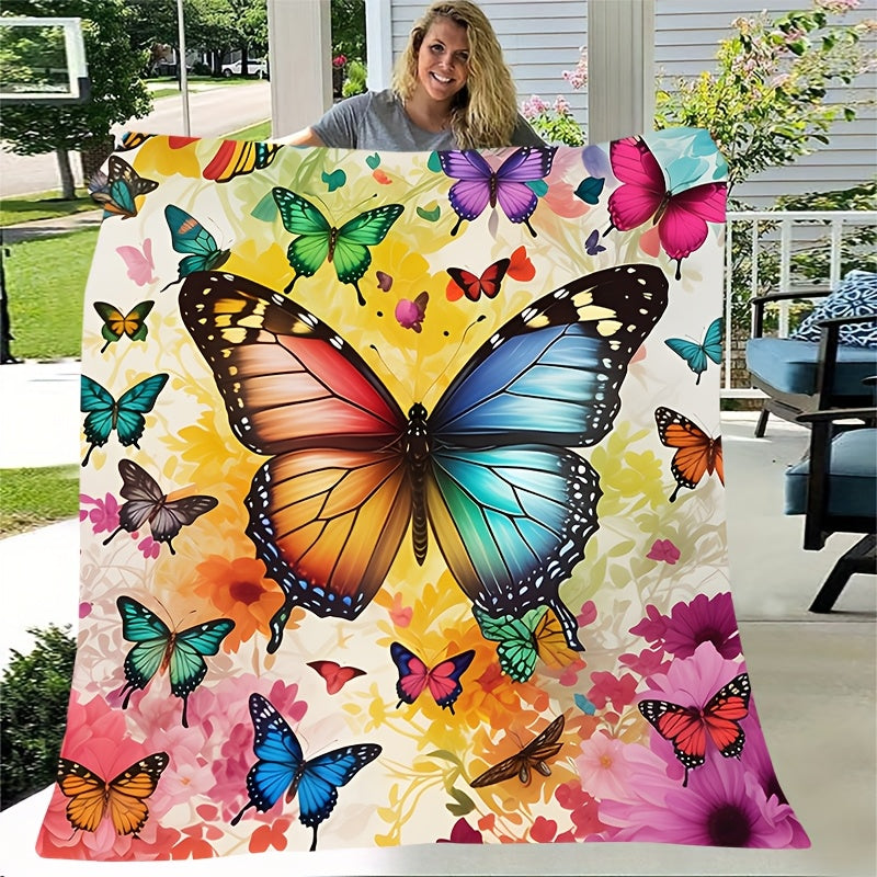Aonana Secret Garden Butterfly & Floral Soft Cozy Flannel Throw Blanket