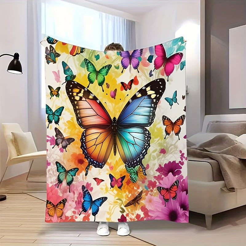 Aonana Secret Garden Butterfly & Floral Soft Cozy Flannel Throw Blanket
