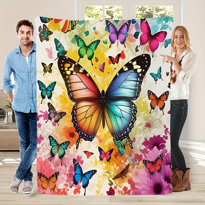 Aonana Secret Garden Butterfly & Floral Soft Cozy Flannel Throw Blanket