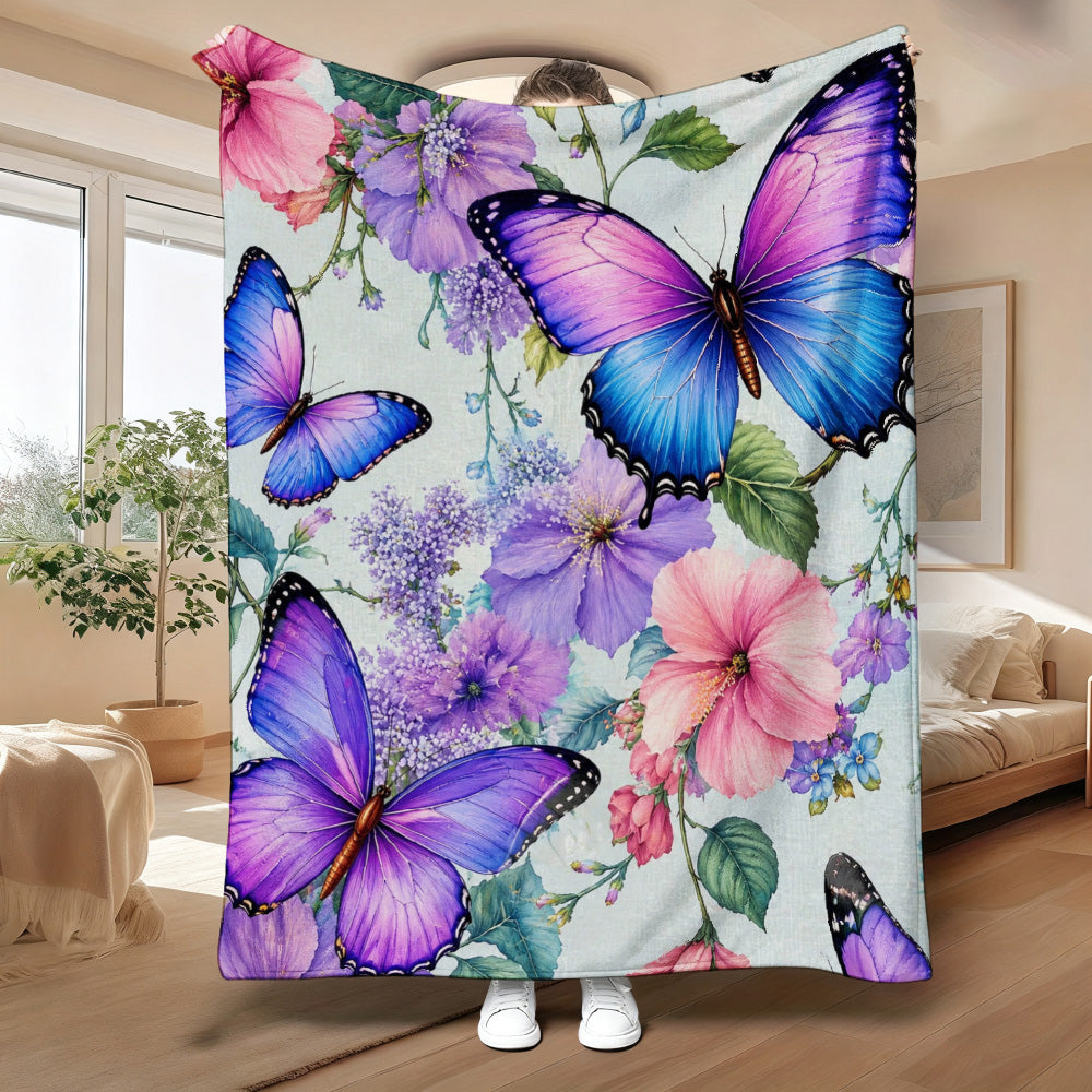 Aonana Secret Garden Butterfly & Floral Soft Cozy Flannel Throw Blanket