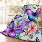 Aonana Secret Garden Butterfly & Floral Soft Cozy Flannel Throw Blanket