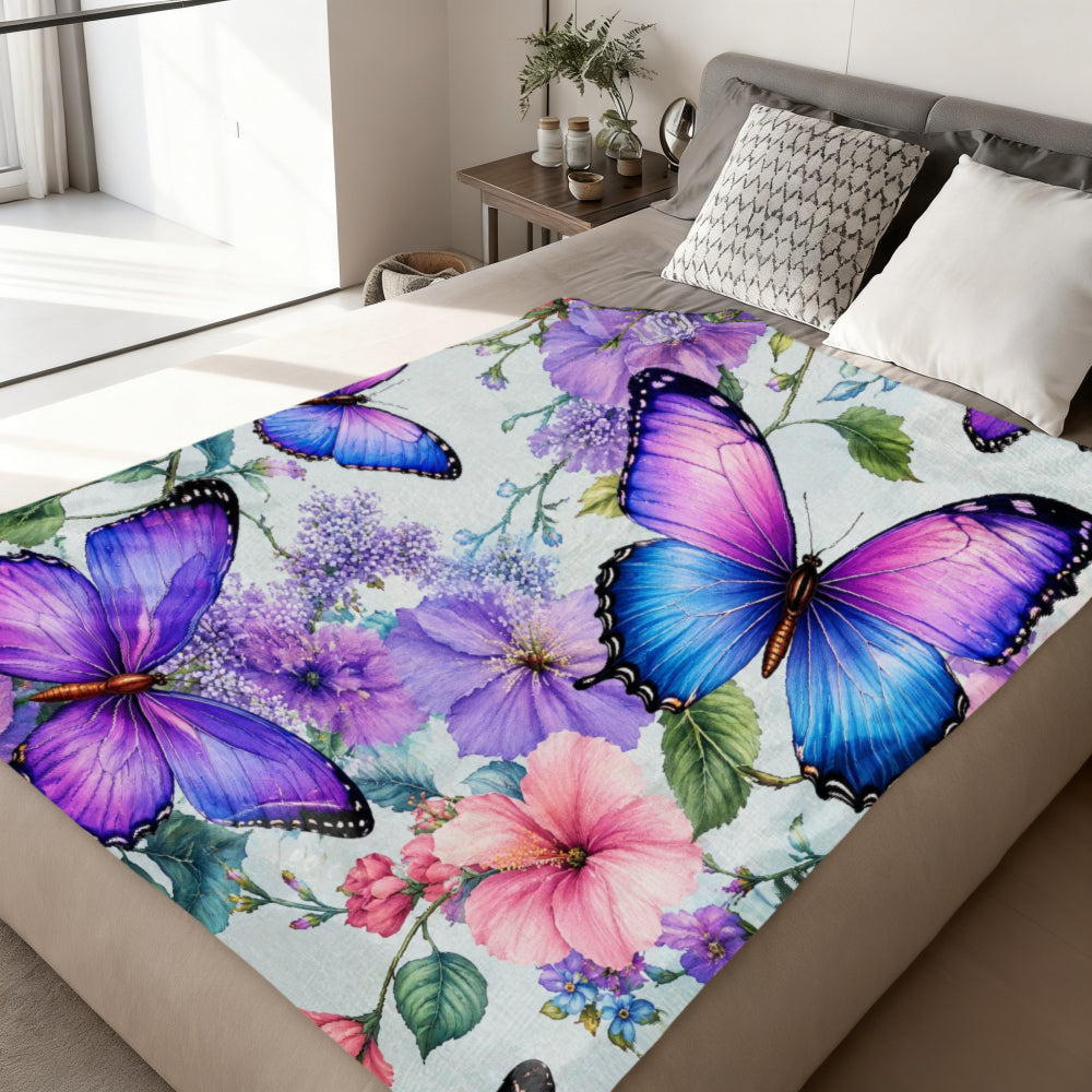 Aonana Secret Garden Butterfly & Floral Soft Cozy Flannel Throw Blanket