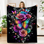 Aonana Secret Garden Butterfly & Floral Soft Cozy Flannel Throw Blanket