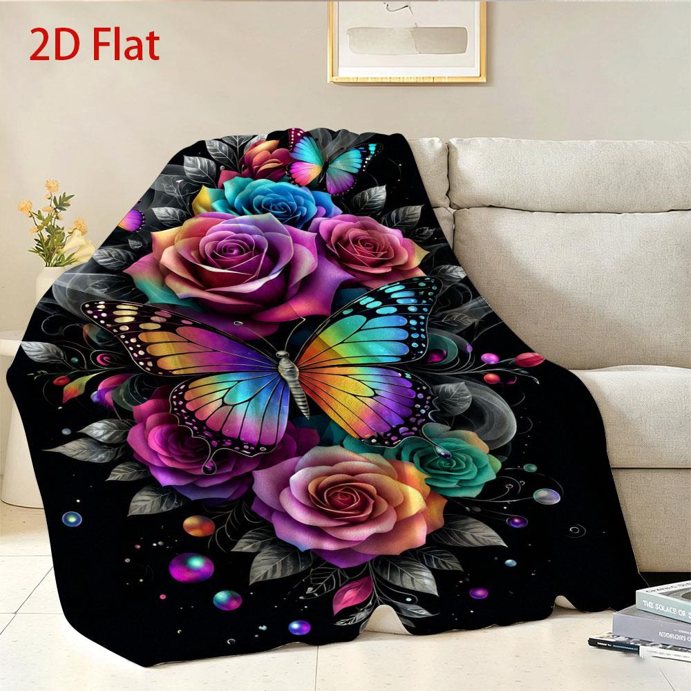 Aonana Secret Garden Butterfly & Floral Soft Cozy Flannel Throw Blanket