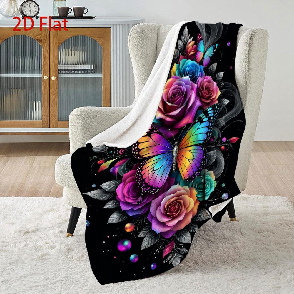 Aonana Secret Garden Butterfly & Floral Soft Cozy Flannel Throw Blanket