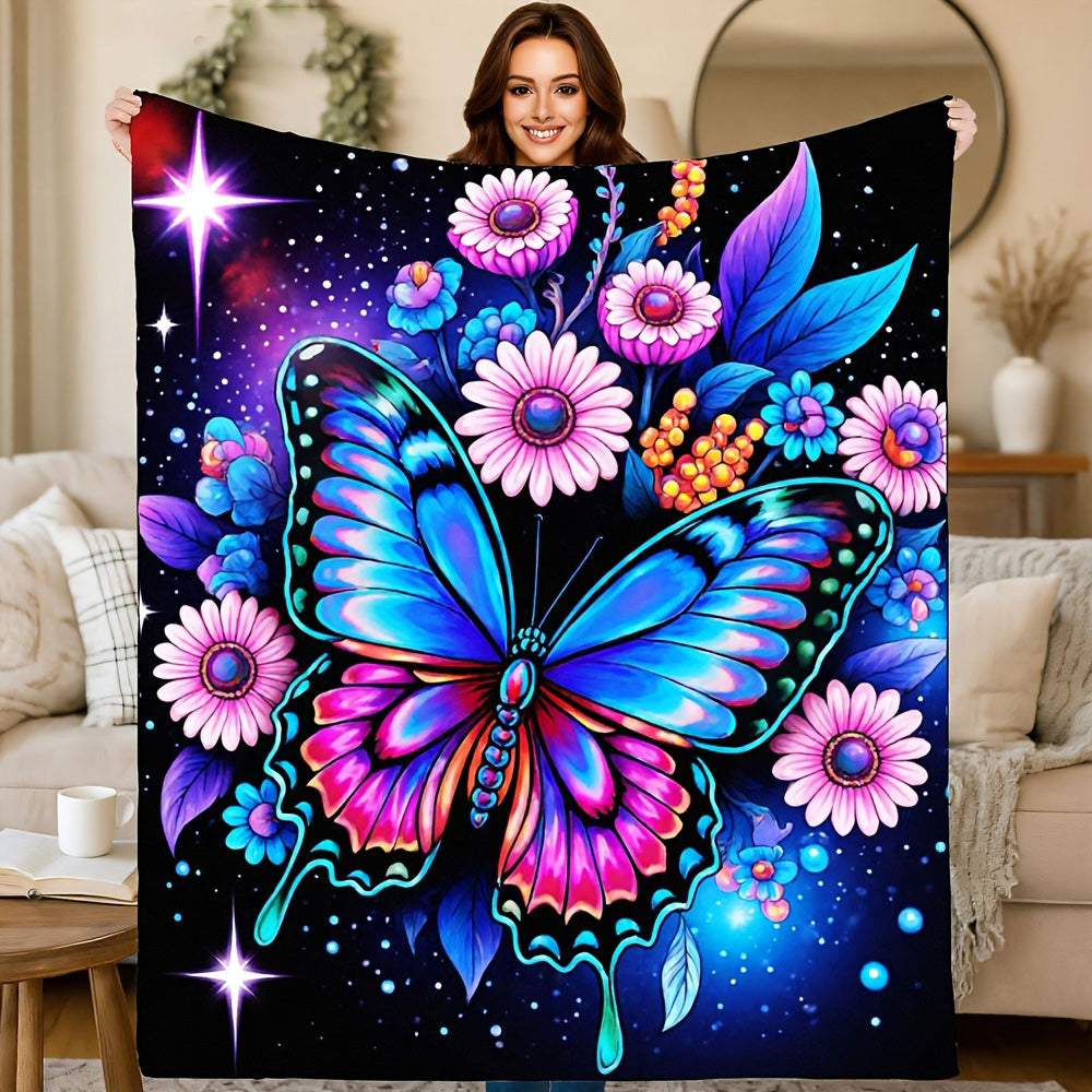 Aonana Secret Garden Butterfly & Floral Soft Cozy Flannel Throw Blanket