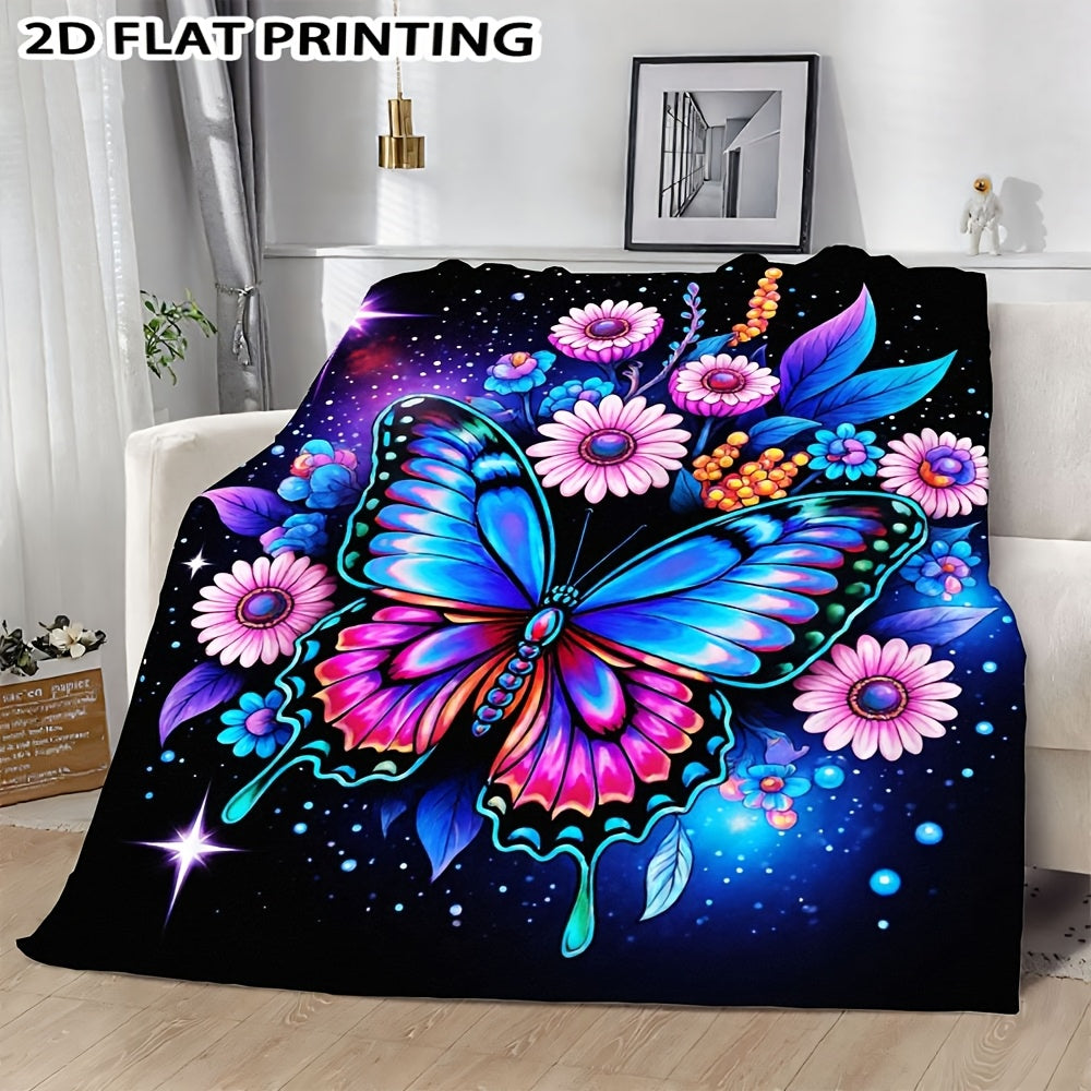 Aonana Secret Garden Butterfly & Floral Soft Cozy Flannel Throw Blanket