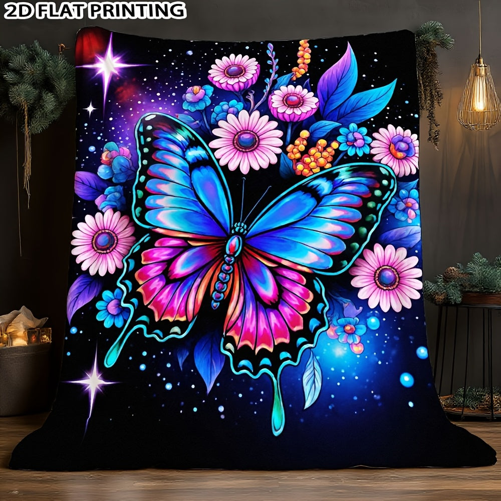 Aonana Secret Garden Butterfly & Floral Soft Cozy Flannel Throw Blanket