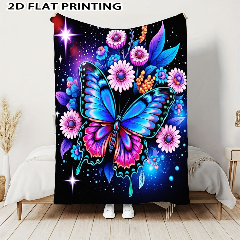 Aonana Secret Garden Butterfly & Floral Soft Cozy Flannel Throw Blanket