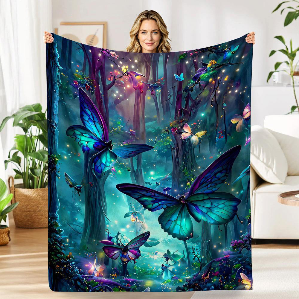 Aonana Secret Garden Butterfly & Floral Soft Cozy Flannel Throw Blanket