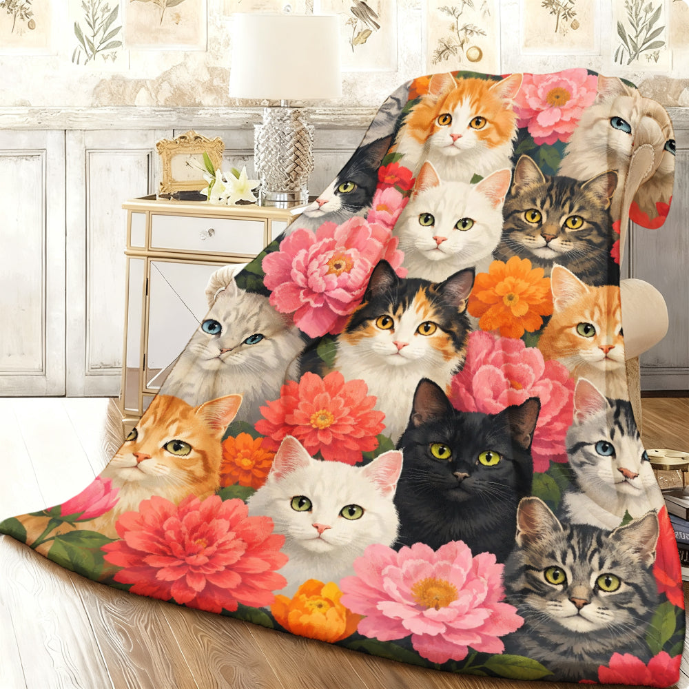 Aonana Cute Cats Group Gifts Cozy Flannel Throw Blanket