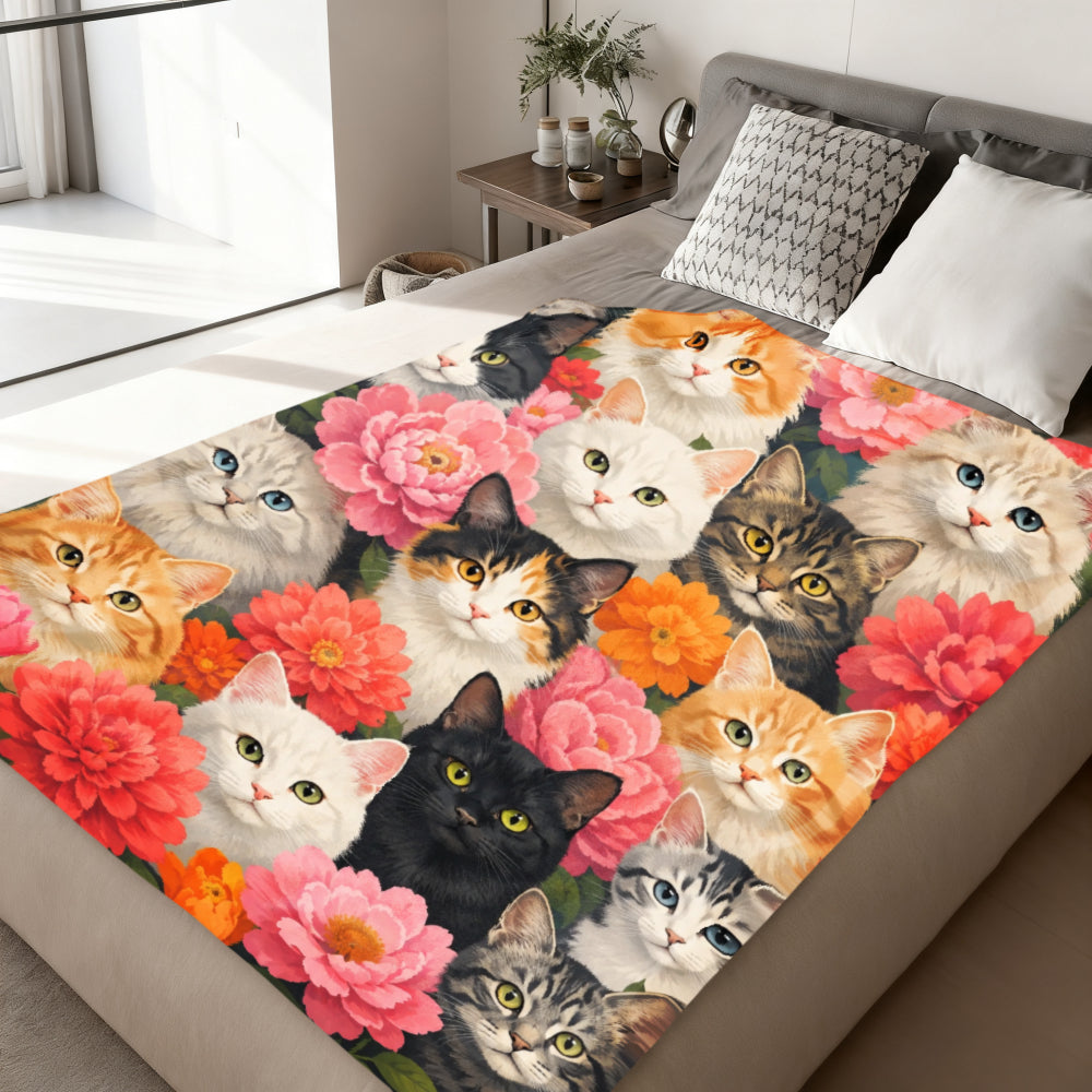 Aonana Cute Cats Group Gifts Cozy Flannel Throw Blanket