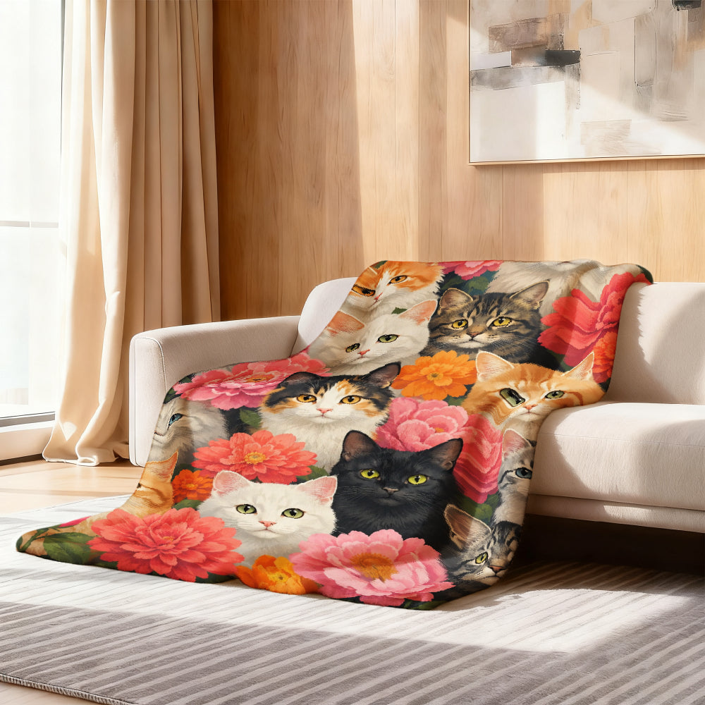 Aonana Cute Cats Group Gifts Cozy Flannel Throw Blanket