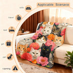 Aonana Cute Cats Group Gifts Cozy Flannel Throw Blanket