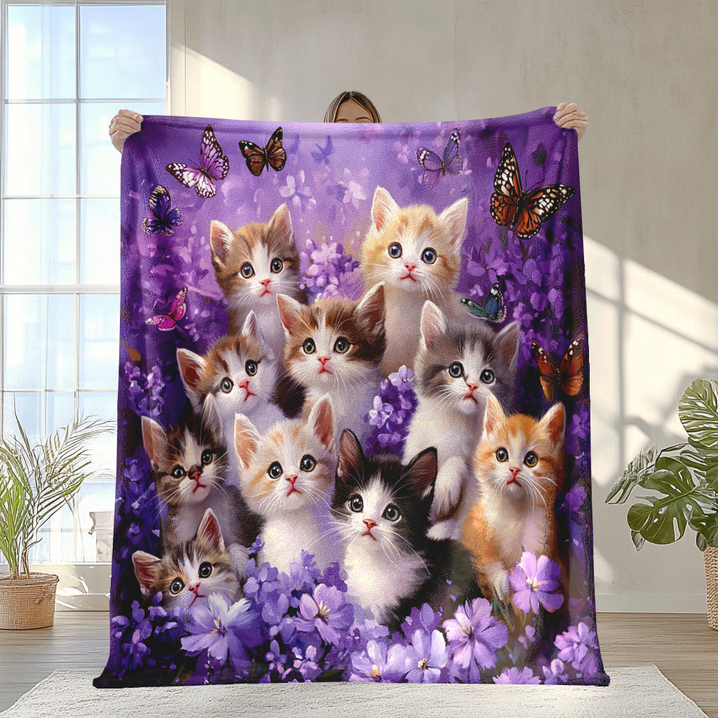 Aonana Cute Cats Group Gifts Cozy Flannel Throw Blanket