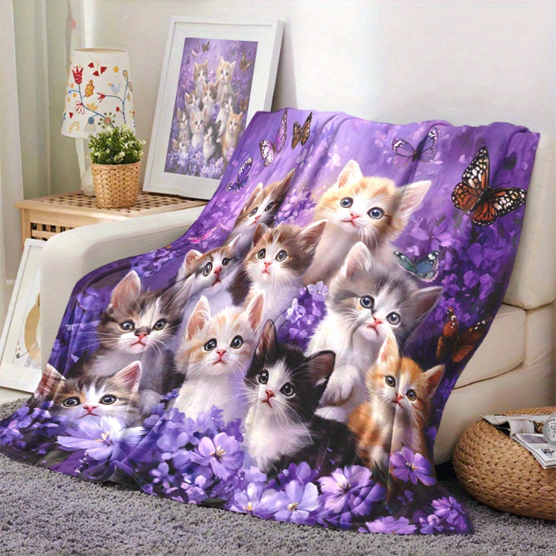Aonana Cute Cats Group Gifts Cozy Flannel Throw Blanket