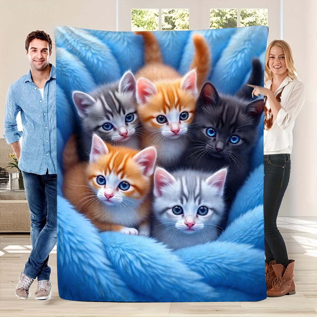 Aonana Cute Cats Group Gifts Cozy Flannel Throw Blanket