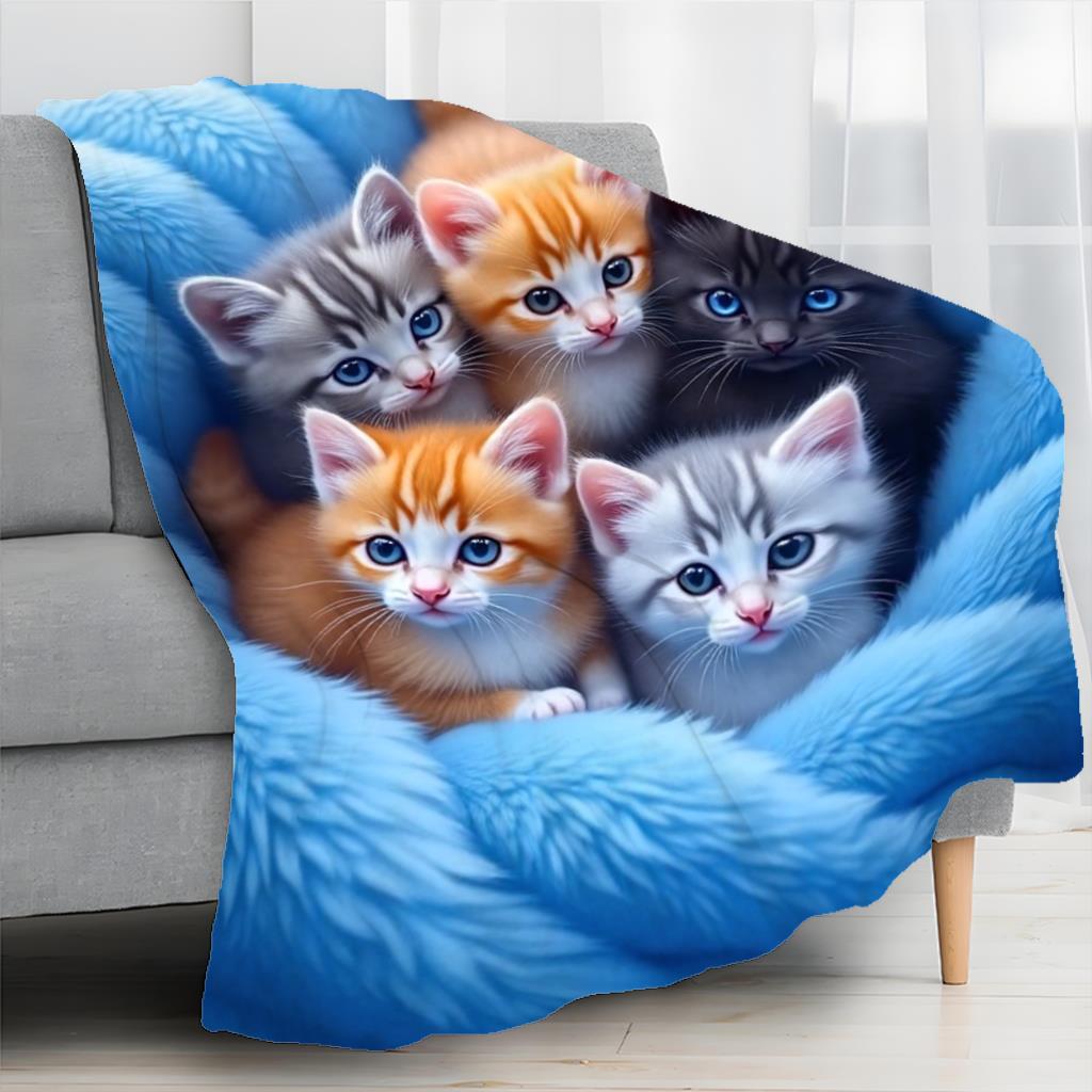 Aonana Cute Cats Group Gifts Cozy Flannel Throw Blanket