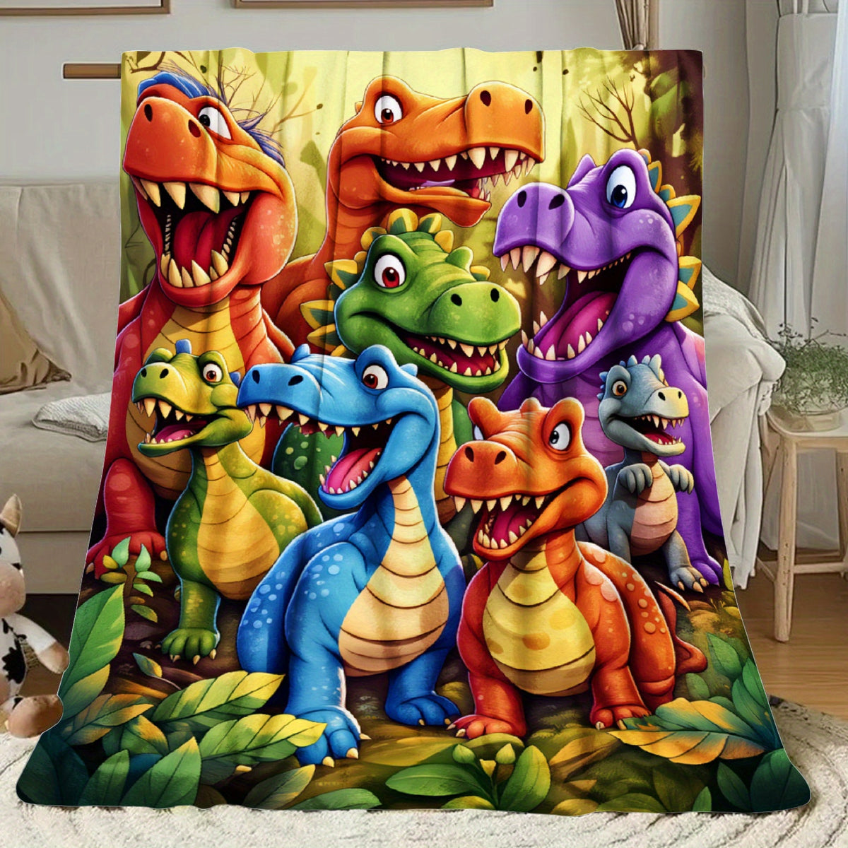 🦕【Cute Dinosaur Series】Cartoon Dinosaur Flannel Blanket for Kids Cute Gift for Boys & Girls