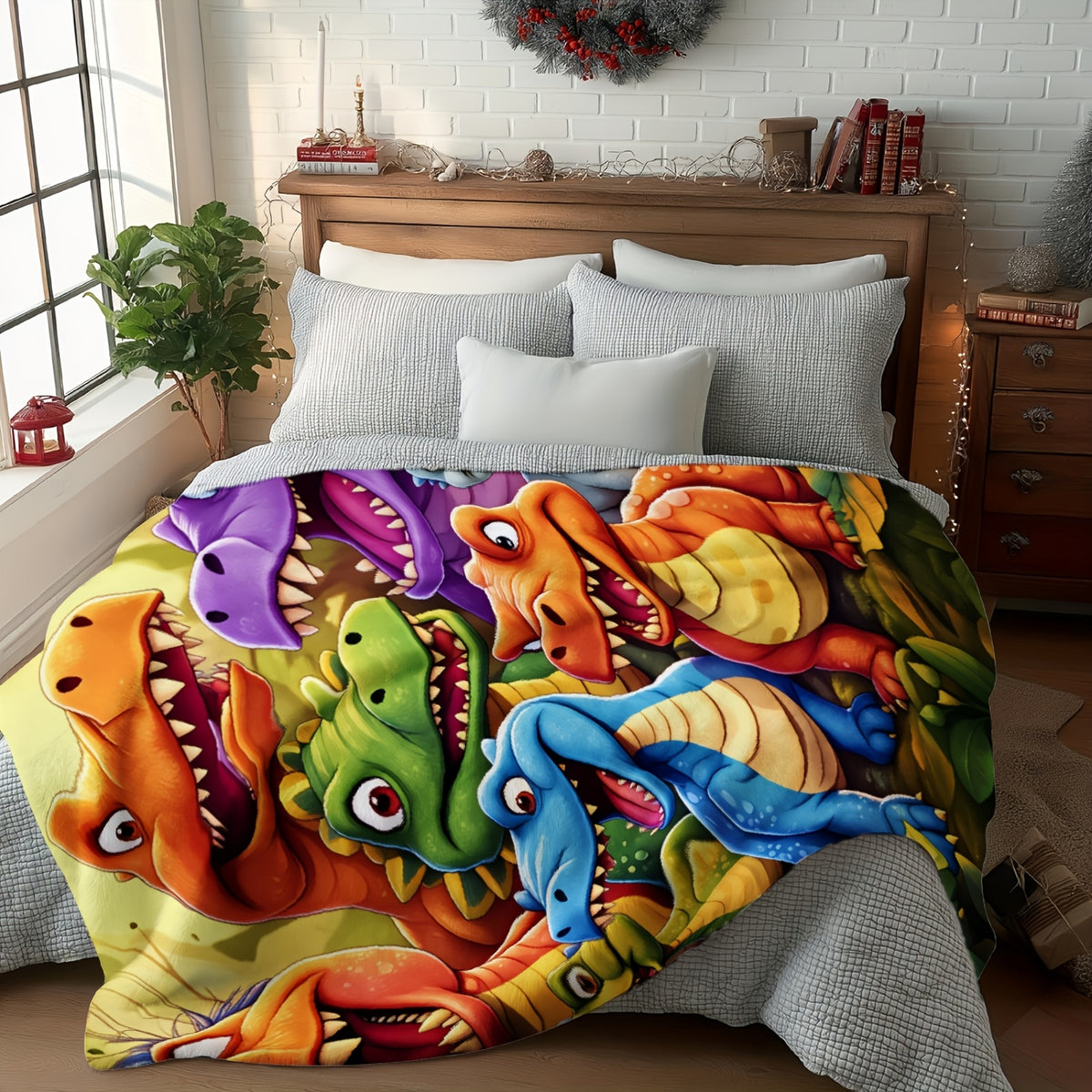 🦕【Cute Dinosaur Series】Cartoon Dinosaur Flannel Blanket for Kids Cute Gift for Boys & Girls