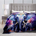 Aonana Elephant Sunset Trees Flannel Throw Blanket