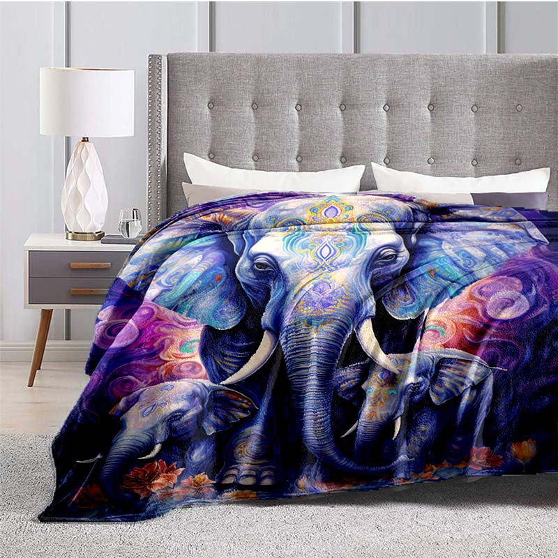 Aonana Elephant Sunset Trees Flannel Throw Blanket