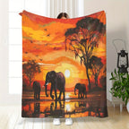 Aonana Elephant Sunset Trees Flannel Throw Blanket