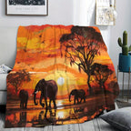 Aonana Elephant Sunset Trees Flannel Throw Blanket