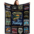 Aonana "I'd Rather Be Fishing" Flannel Throw Blanket