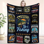 Aonana "I'd Rather Be Fishing" Flannel Throw Blanket