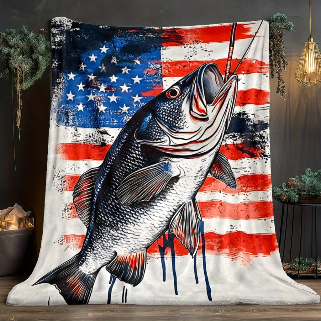 Aonana Big Bass Fishing Flannel Throw Blanket