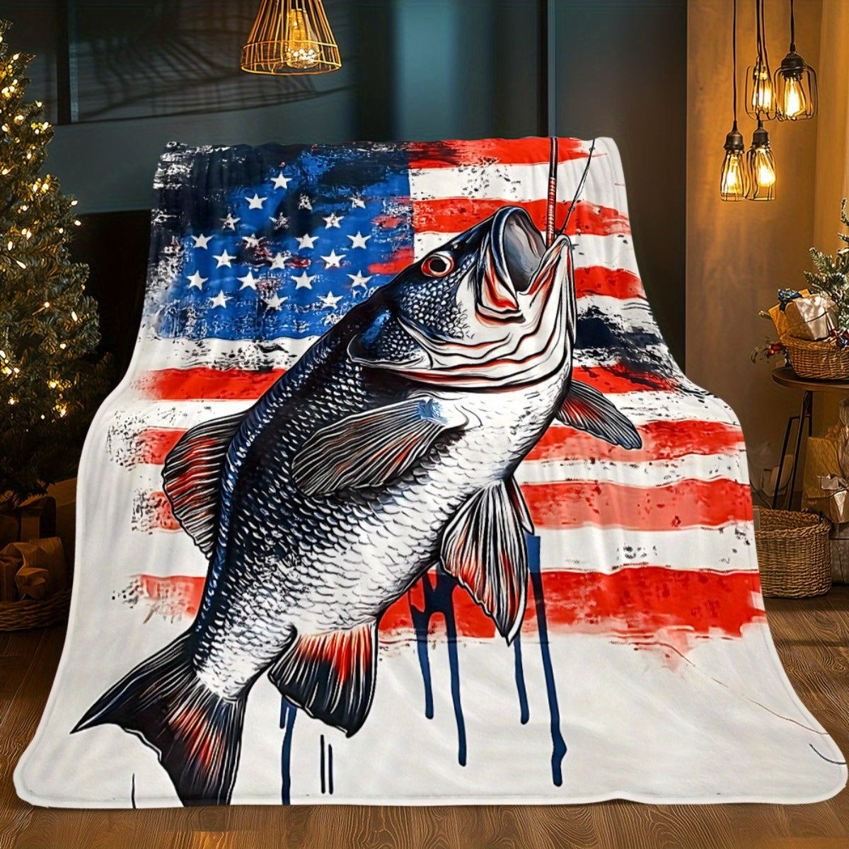 Aonana Big Bass Fishing Flannel Throw Blanket