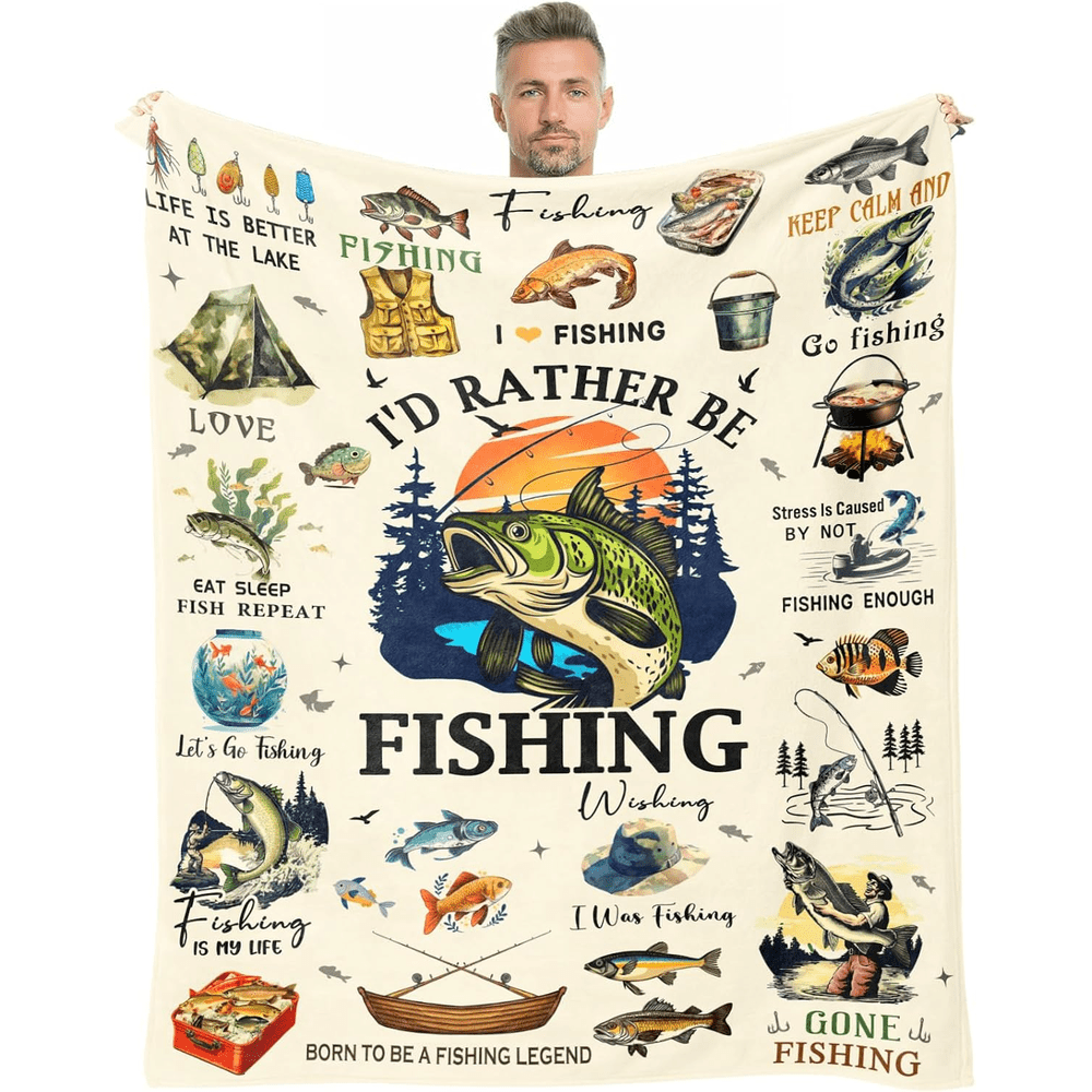 Aonana "I'd Rather Be Fishing" Flannel Throw Blanket