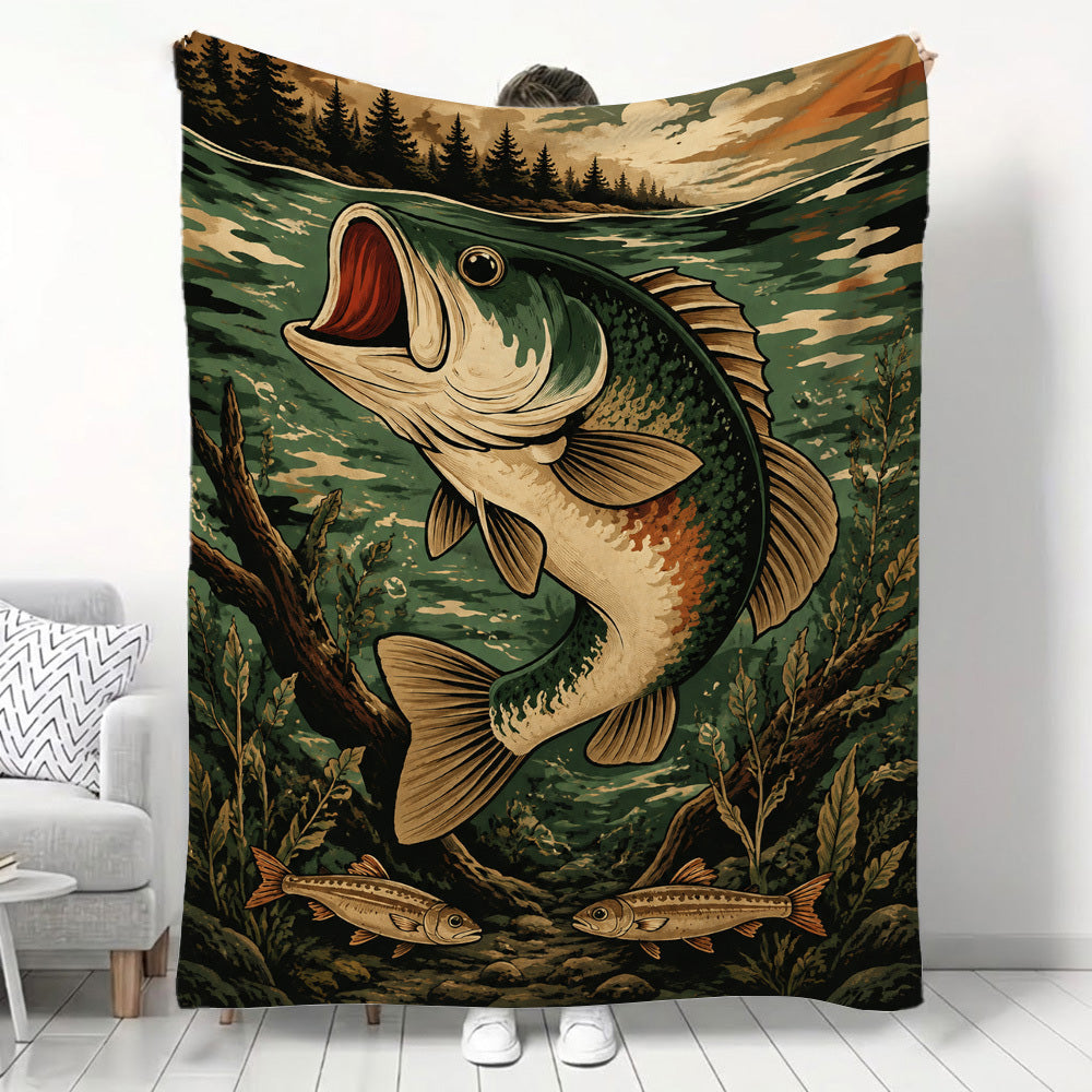 Aonana Big Bass Fishing Flannel Throw Blanket