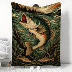 Aonana Big Bass Fishing Flannel Throw Blanket