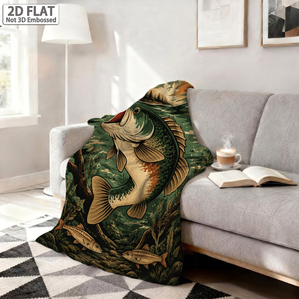 Aonana Big Bass Fishing Flannel Throw Blanket