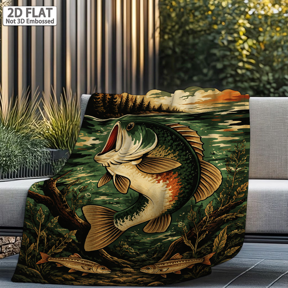 Aonana Big Bass Fishing Flannel Throw Blanket