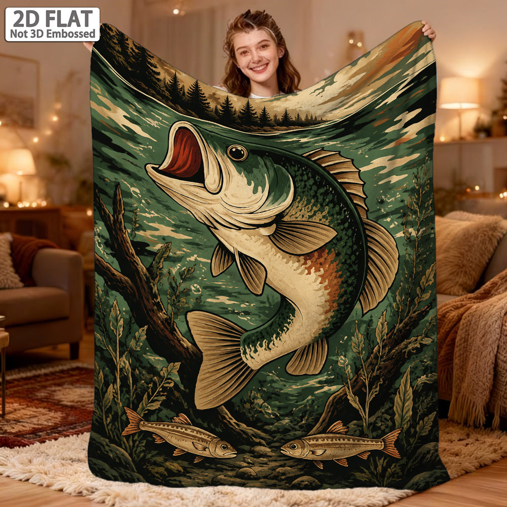 Aonana Big Bass Fishing Flannel Throw Blanket