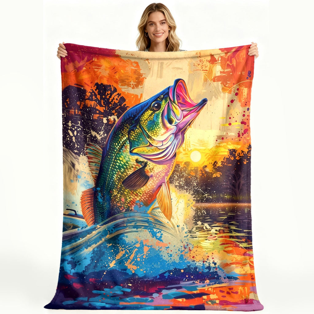 Aonana Big Bass Fishing Flannel Throw Blanket