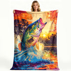 Aonana Big Bass Fishing Flannel Throw Blanket