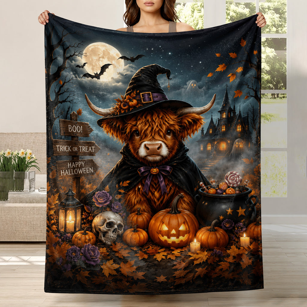 Aonana Witch Highland Cow Flannel Blanket
