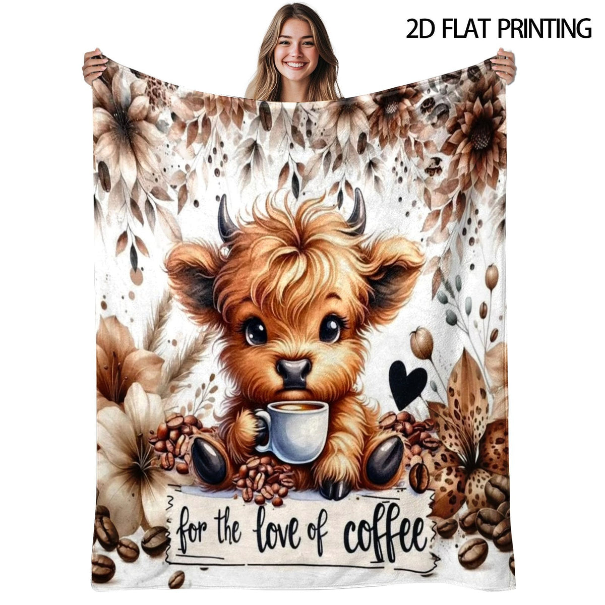 Aonana Cute Highland Cow with Purple Bow Flannel Blanket