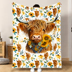Aonana Cute Highland Cow with Purple Bow Flannel Blanket