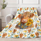 Aonana Cute Highland Cow with Purple Bow Flannel Blanket
