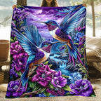 Aonana Hummingbird with Neon Flowers Flannel Throw Blanket