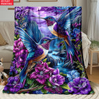 Aonana Hummingbird with Neon Flowers Flannel Throw Blanket