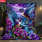 Aonana Hummingbird with Neon Flowers Flannel Throw Blanket