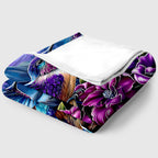 Aonana Hummingbird with Neon Flowers Flannel Throw Blanket
