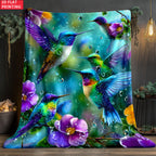 Aonana Hummingbird with Neon Flowers Flannel Throw Blanket